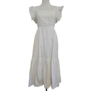 Madewell White Ruffle-Strap Tiered Midi Dress S Textural Stripe Cottage Prairie